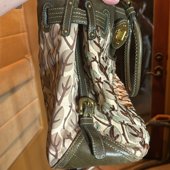 RARE Beautiful Lockheart By Brighton Green Leather Beaded Tote Bag - Picture 10 of 12